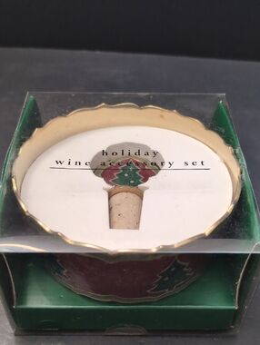 Pier 1 Imports, Holiday Wine  Accessories Set Includes Wine Stopper/Coaster.
